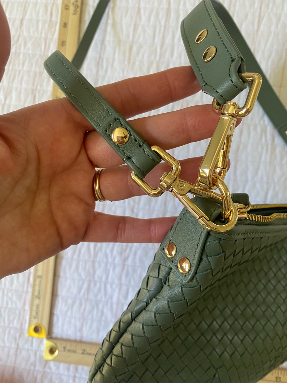 Quince Sage Green Sloane Woven Leather Crossbody/Shoulder Mini Bag - Picture 4 of 7